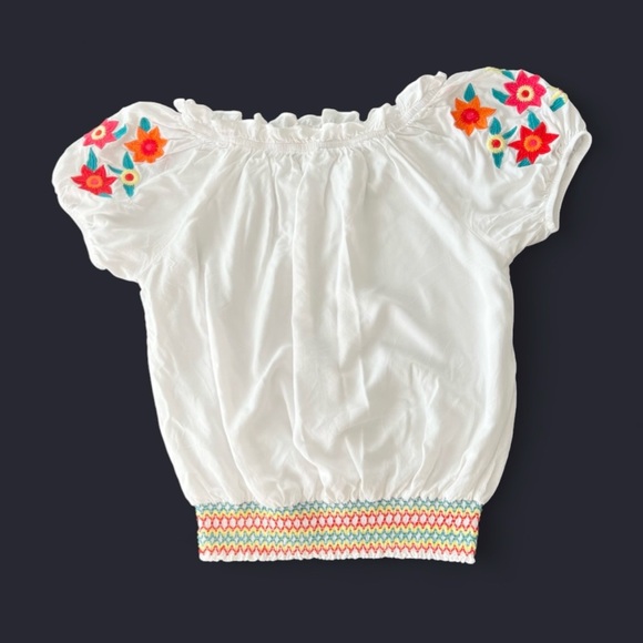 Solitaire Embroidered Smocked Waist Boho Peasant Ruffle Neckline Top Medium - Picture 11 of 12